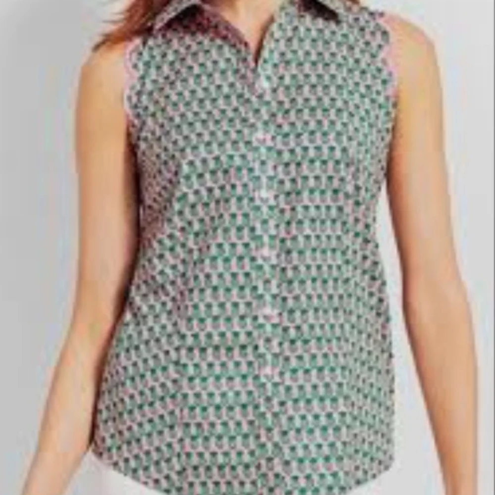 Talbots Pink Pineapple Button-Front Sleeveless Top Size 2 P